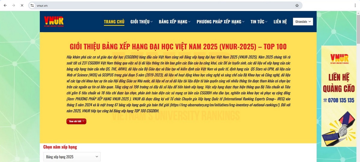 Trường Đại học Vinh xếp thứ 25 trên Bảng xếp hạng đại học Việt Nam 2025 (VNUR-2025)